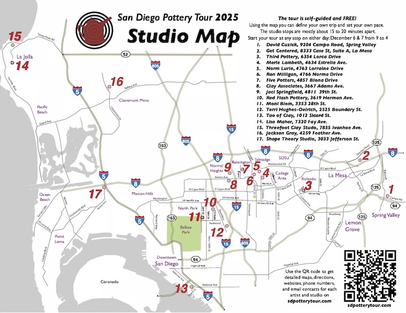 Map of the 2024 San Diego Pottery Tour